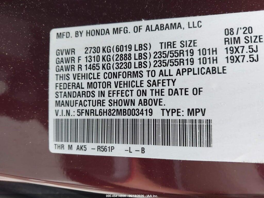 5FNRL6H82MB003419 2021 HONDA ODYSSEY photo no. 9