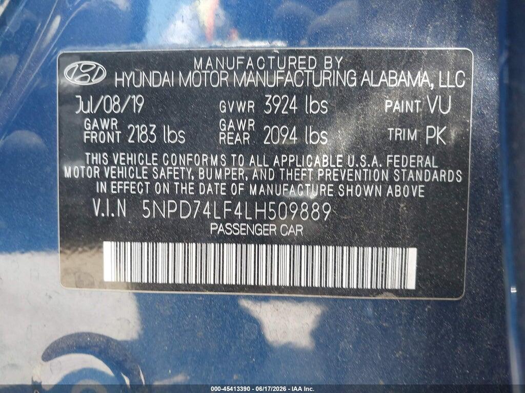 5NPD74LF4LH509889 2020 HYUNDAI ELANTRA photo no. 9