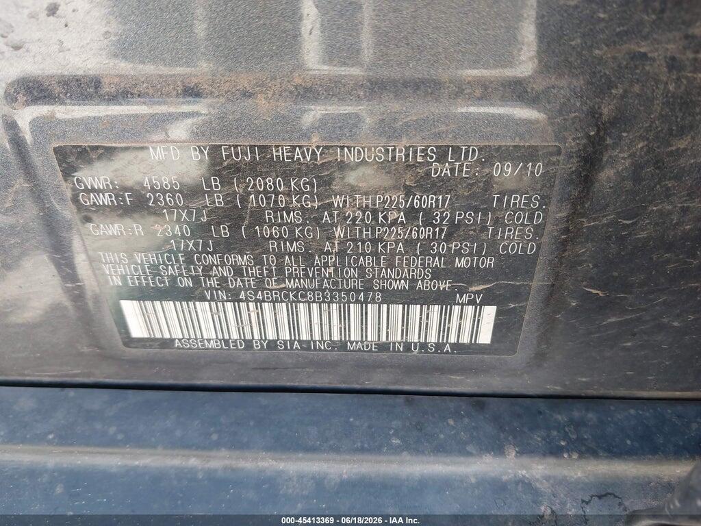 4S4BRCKC8B3350478 2011 SUBARU OUTBACK photo no. 9