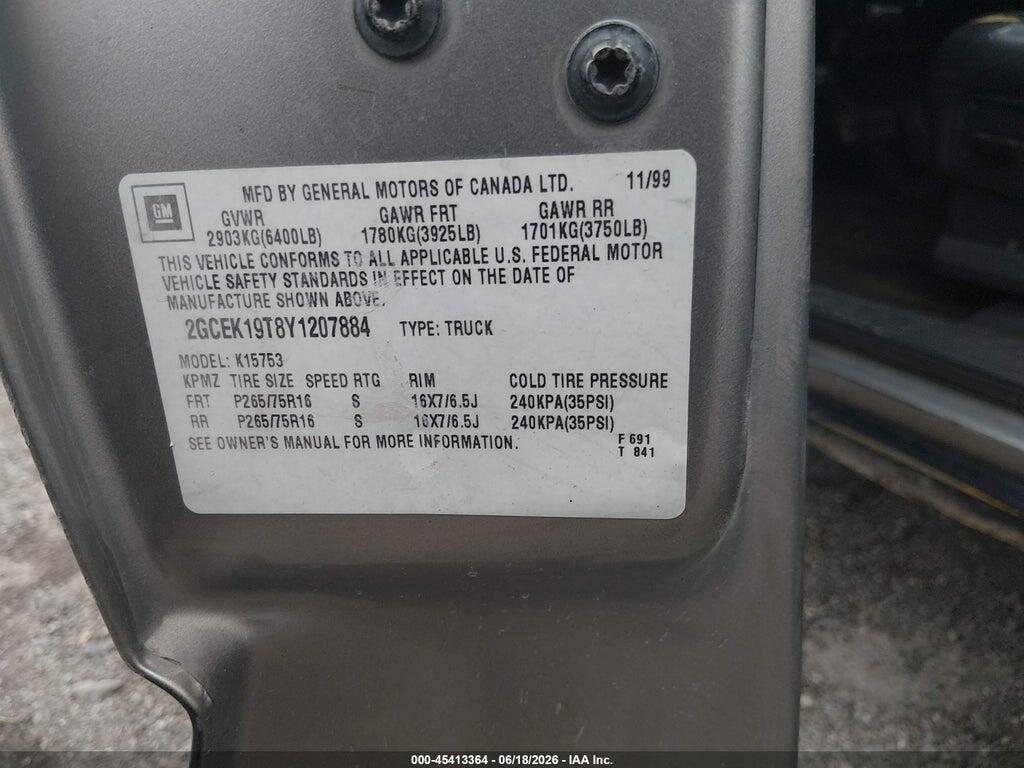 2GCEK19T8Y1207884 2000 CHEVROLET SILVERADO 1500 photo no. 9