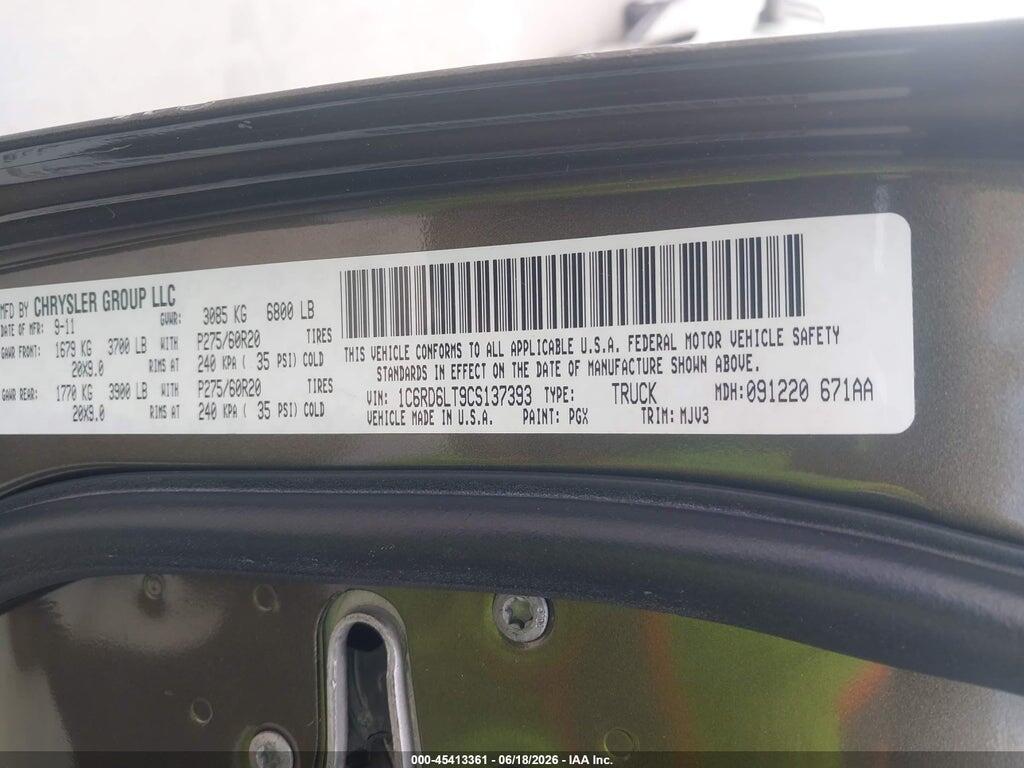 1C6RD6LT9CS137393 2012 RAM 1500 photo no. 9