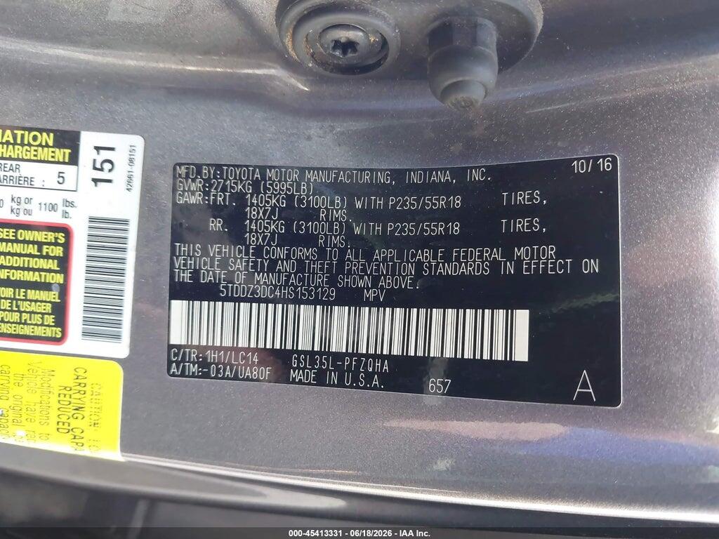 5TDDZ3DC4HS153129 2017 TOYOTA SIENNA photo no. 9