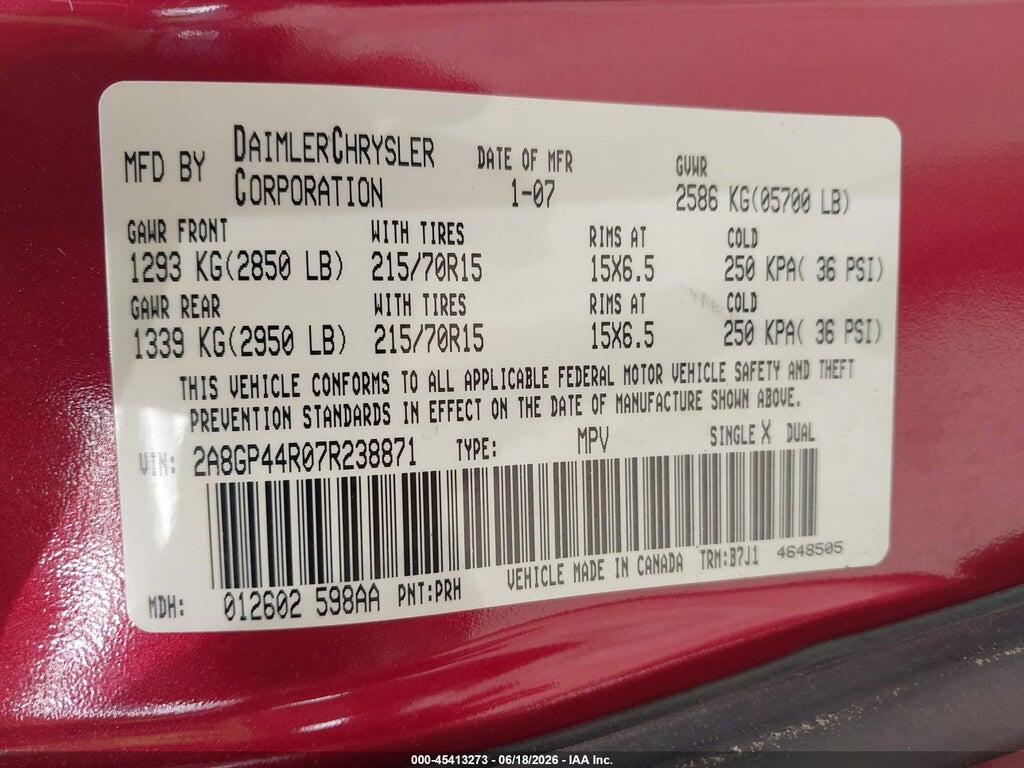 2A8GP44R07R238871 2007 CHRYSLER TOWN & COUNTRY photo no. 9