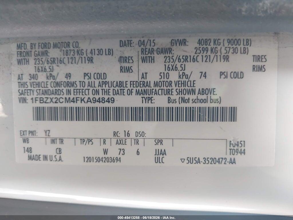 1FBZX2CM4FKA94849 2015 FORD TRANSIT-350 photo no. 9