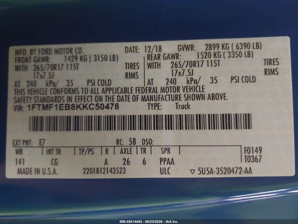 1FTMF1EB8KKC50478 2019 FORD F-150 photo no. 9