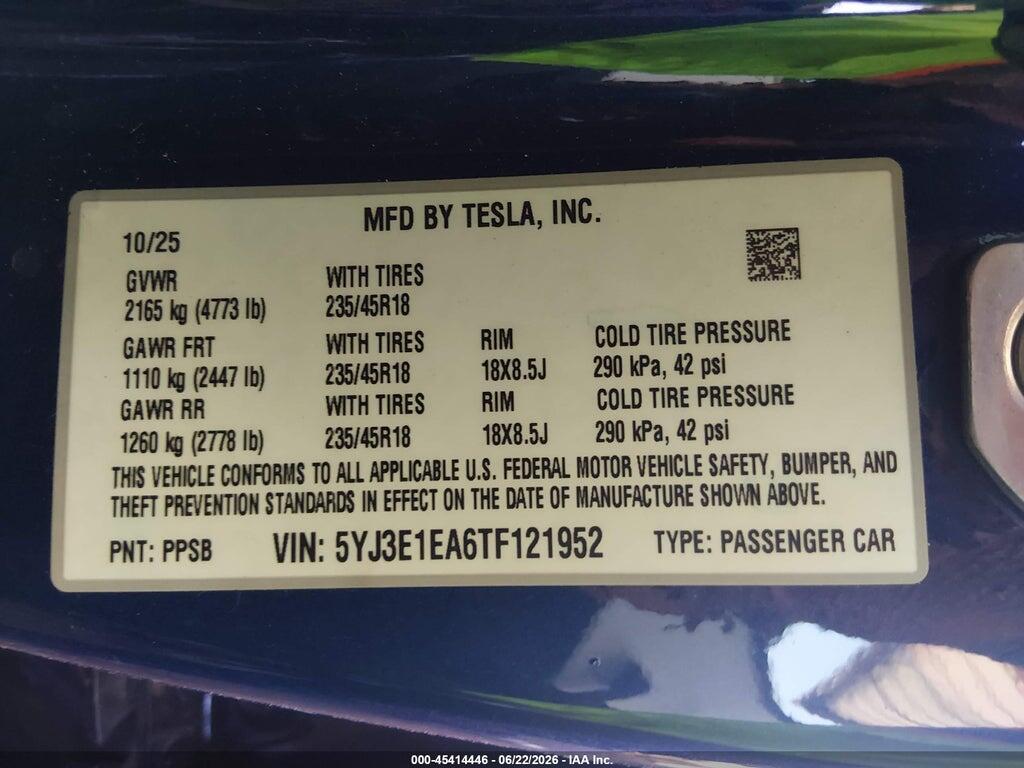 5YJ3E1EA6TF121952 2026 TESLA MODEL 3 photo no. 9