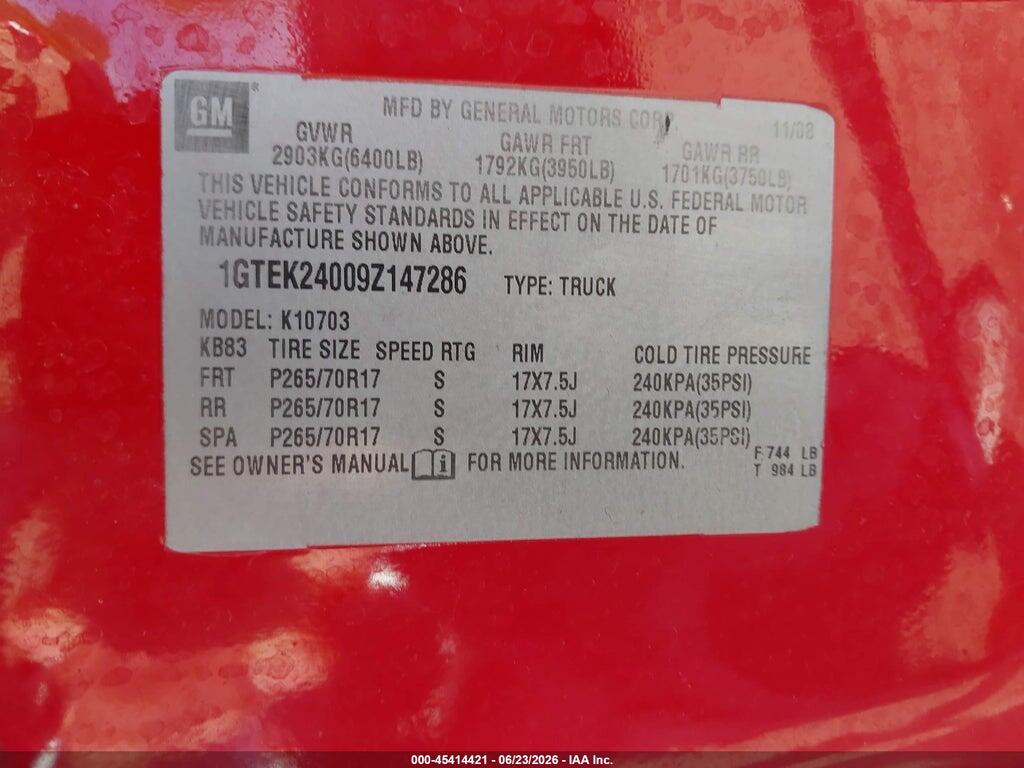 1GTEK24009Z147286 2009 GMC SIERRA 1500 photo no. 9
