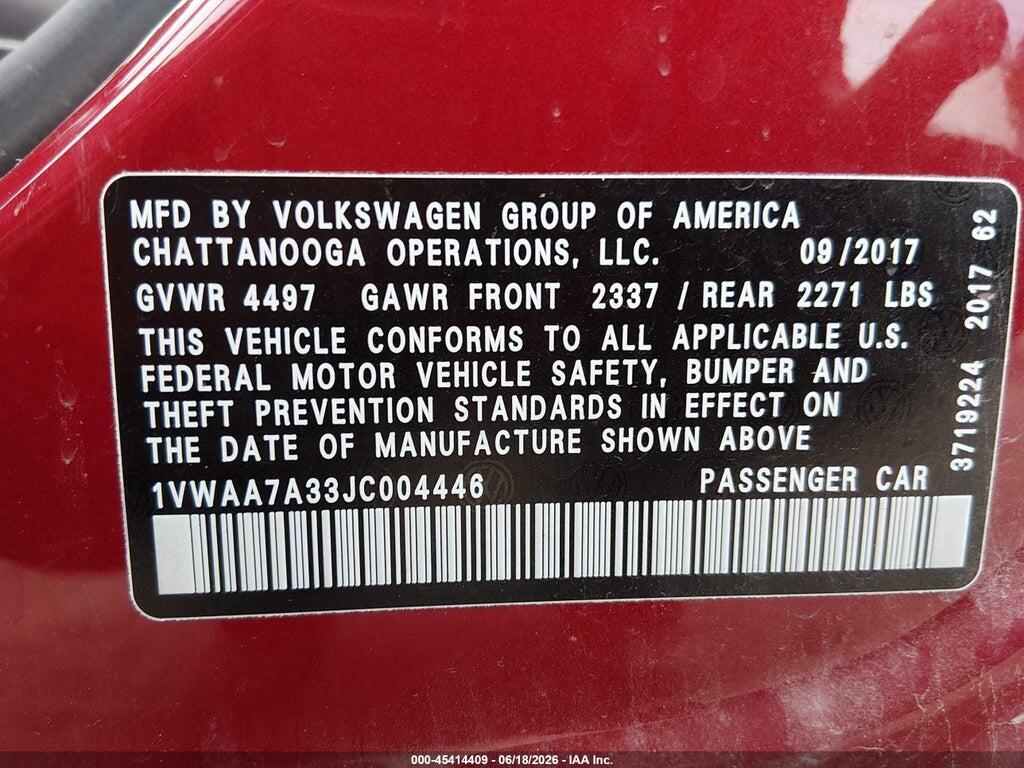 1VWAA7A33JC004446 2018 VOLKSWAGEN PASSAT photo no. 9