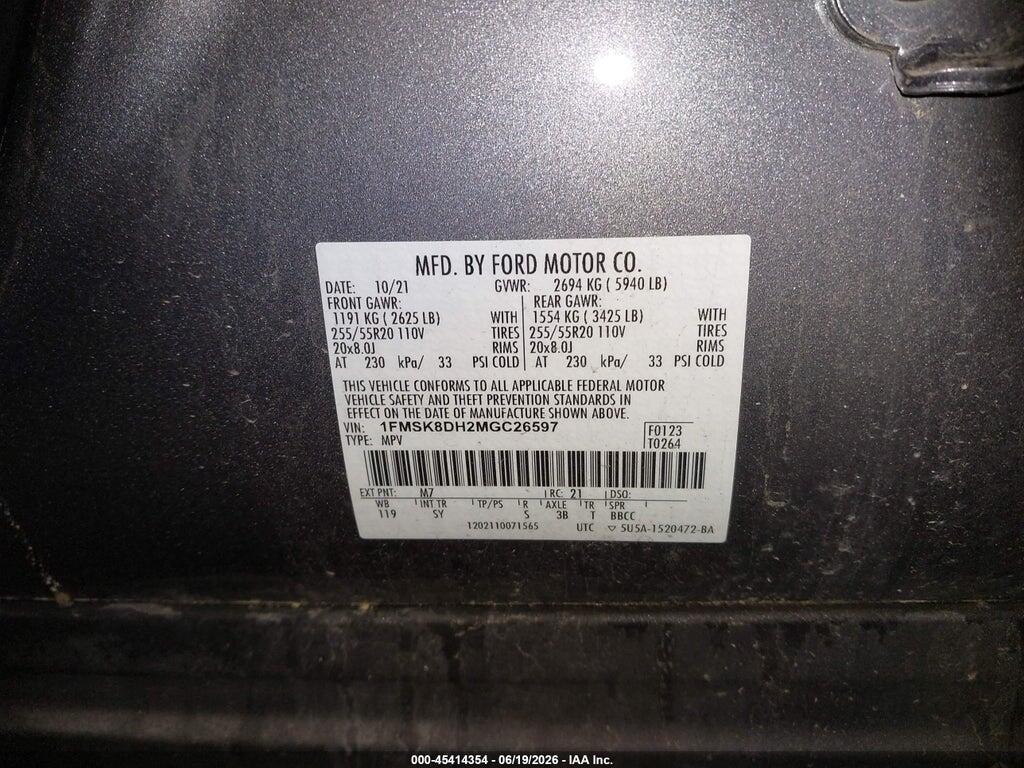 1FMSK8DH2MGC26597 2021 FORD EXPLORER photo no. 9