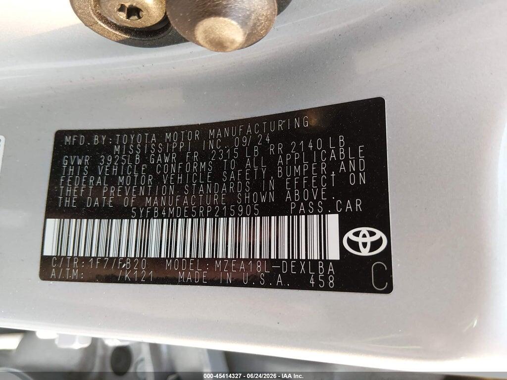 5YFB4MDE5RP215905 2024 TOYOTA COROLLA photo no. 9