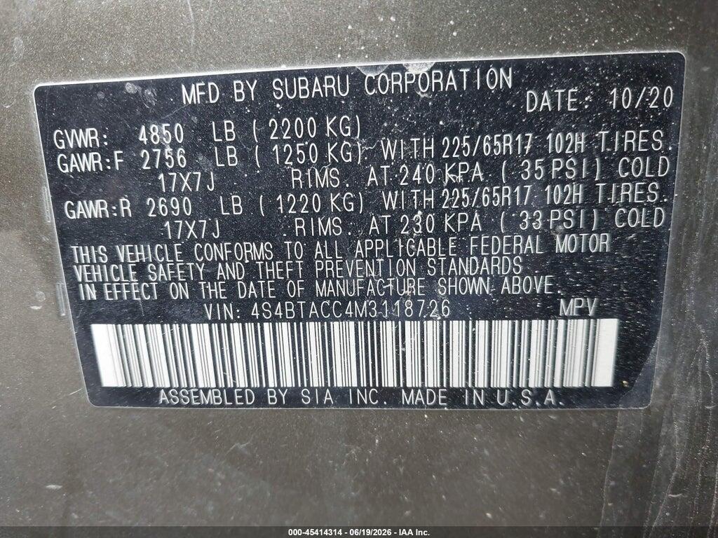 4S4BTACC4M3118726 2021 SUBARU OUTBACK photo no. 9