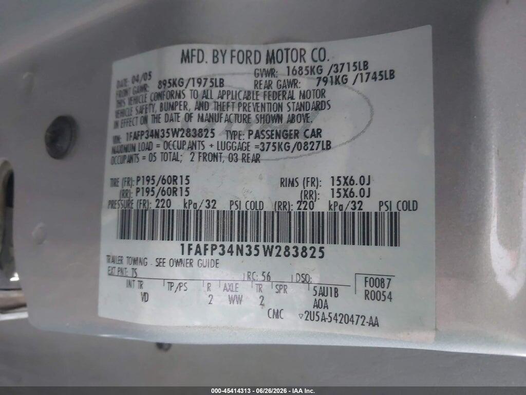1FAFP34N35W283825 2005 FORD FOCUS photo no. 9