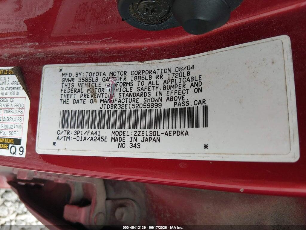 JTDBR32E152059899 2005 TOYOTA COROLLA photo no. 9
