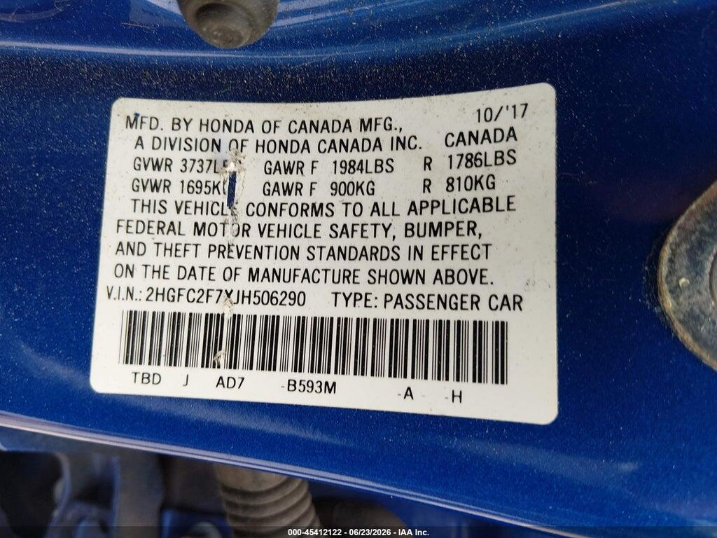 2HGFC2F7XJH506290 2018 HONDA CIVIC photo no. 9