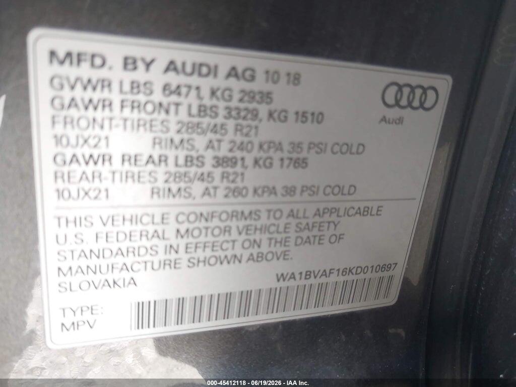 WA1BVAF16KD010697 2019 AUDI Q8 photo no. 9