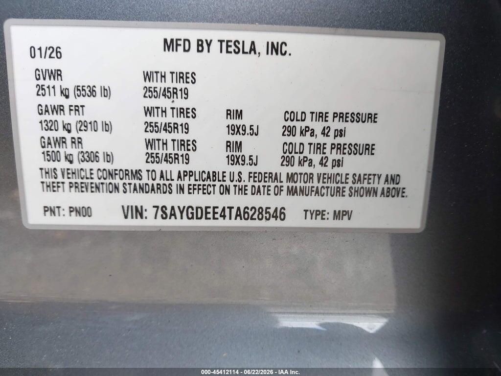 7SAYGDEE4TA628546 2026 TESLA MODEL Y photo no. 9