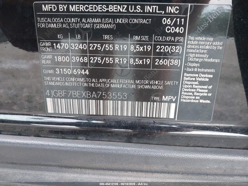 4JGBF7BEXBA753553 2011 MERCEDES-BENZ GL 450 photo no. 9