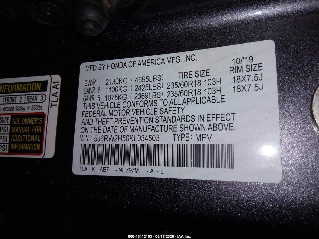 5J6RW2H50KL034503 2019 HONDA CR-V photo no. 9