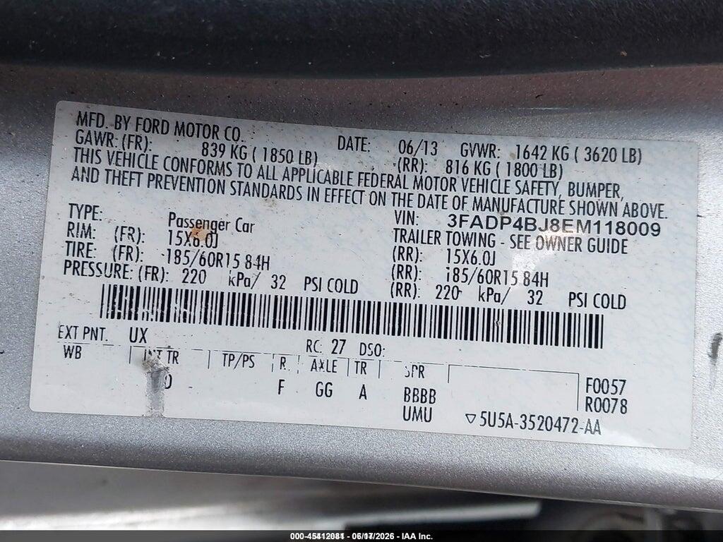 3FADP4BJ8EM118009 2014 FORD FIESTA photo no. 9
