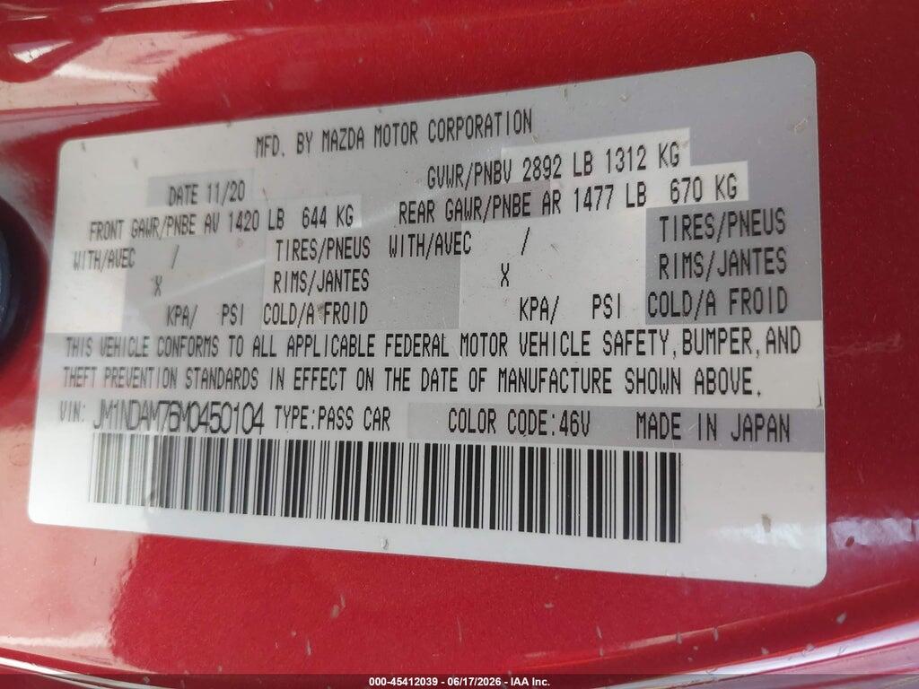 JM1NDAM76M0450104 2021 MAZDA MX-5 MIATA RF photo no. 9