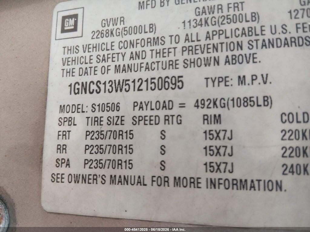 1GNCS13W512150695 2001 CHEVROLET BLAZER photo no. 9