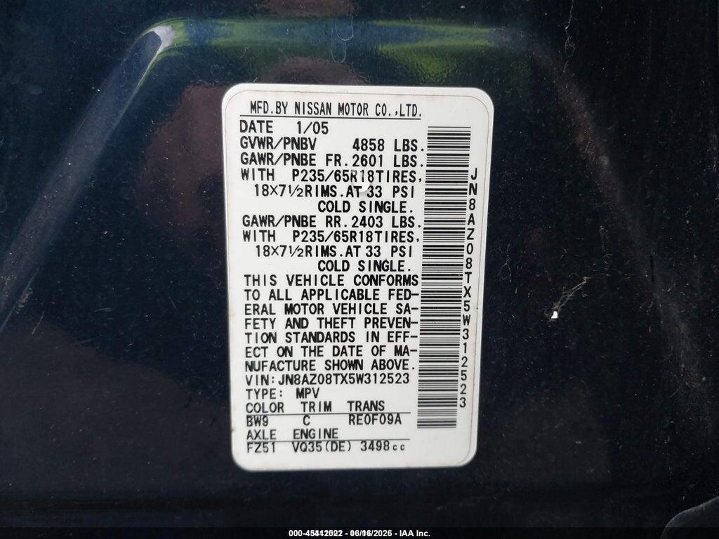 JN8AZ08TX5W312523 2005 NISSAN MURANO photo no. 9