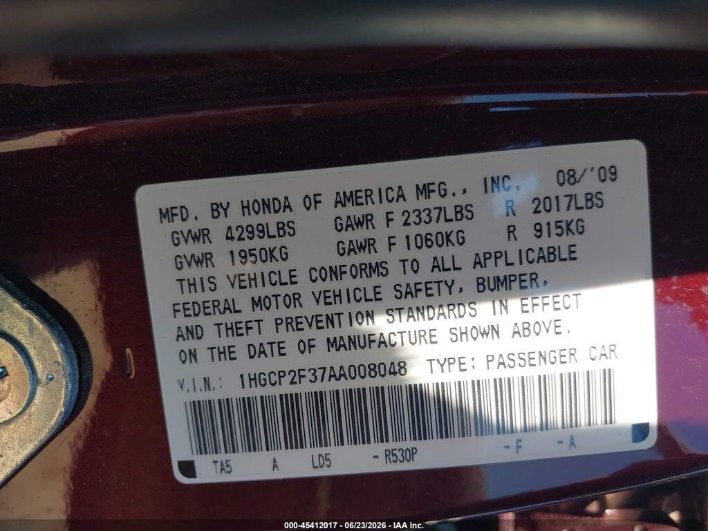 1HGCP2F37AA008048 2010 HONDA ACCORD photo no. 9