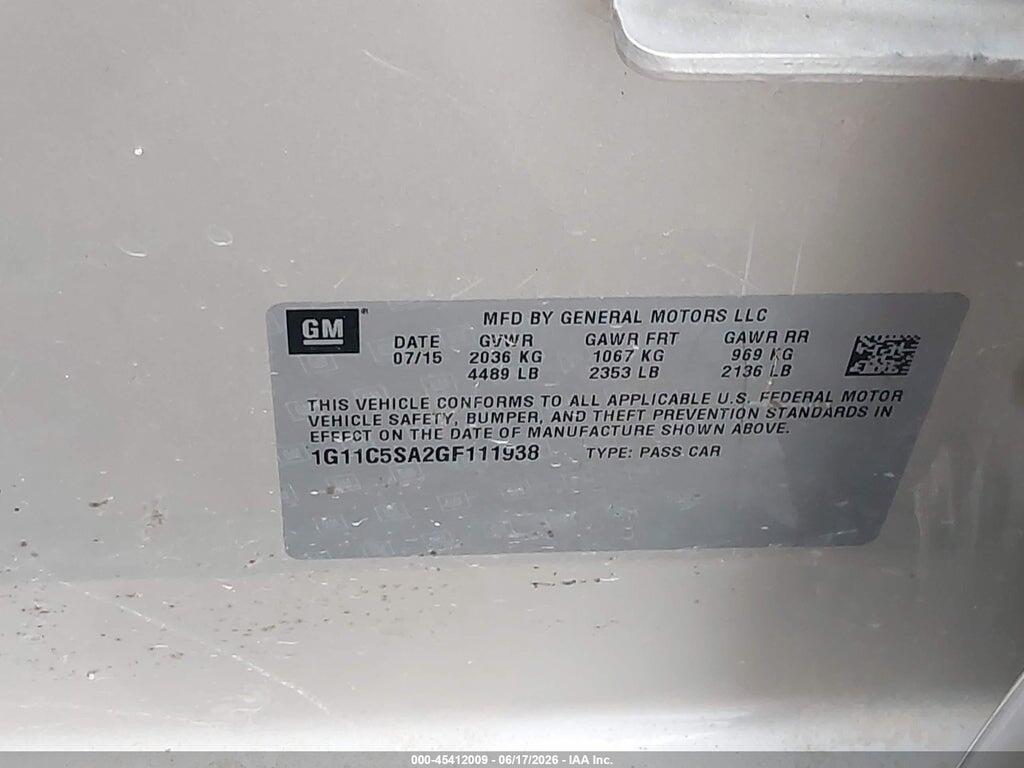 1G11C5SA2GF111938 2016 CHEVROLET MALIBU LIMITED photo no. 9