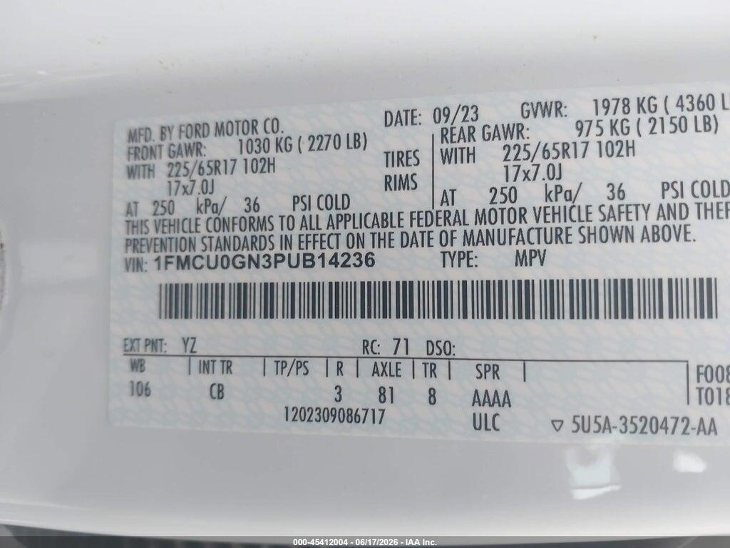 1FMCU0GN3PUB14236 2023 FORD ESCAPE photo no. 9
