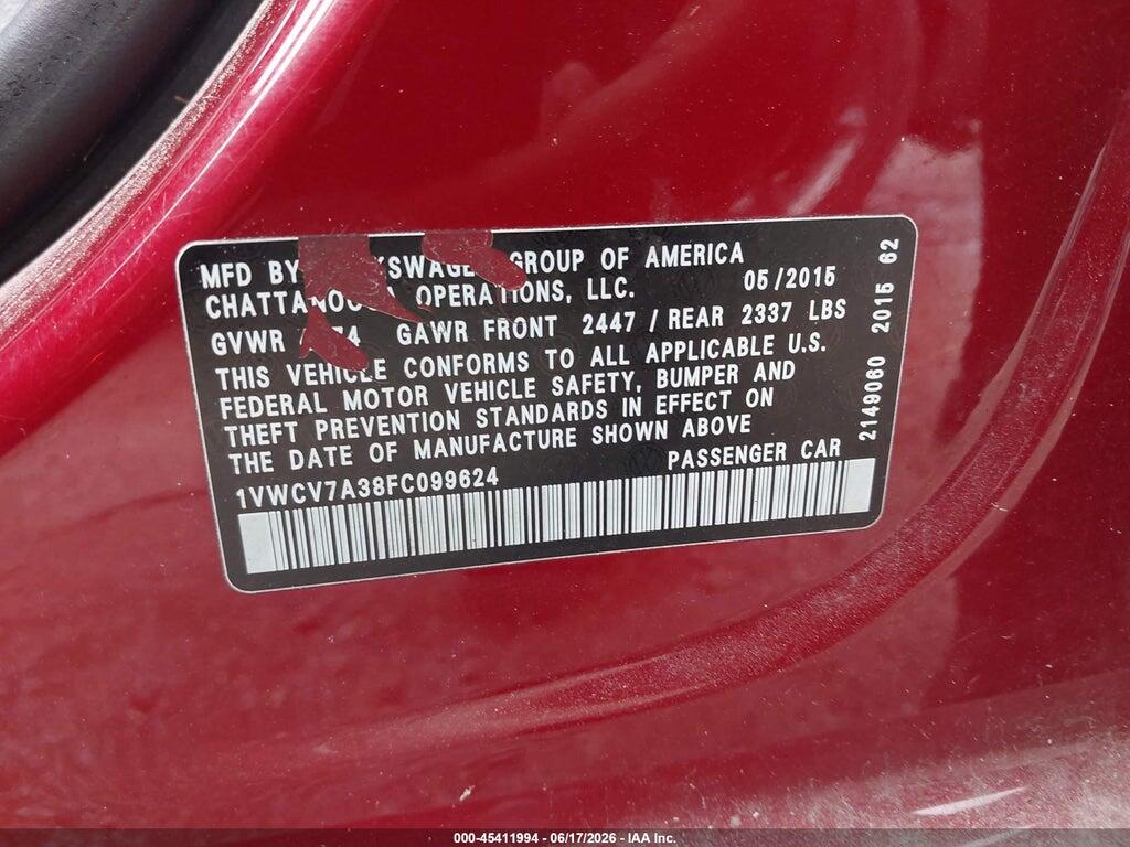 1VWCV7A38FC099624 2015 VOLKSWAGEN PASSAT photo no. 9