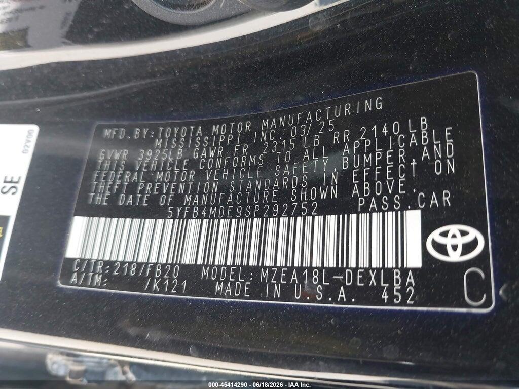 5YFB4MDE9SP292752 2025 TOYOTA COROLLA photo no. 9