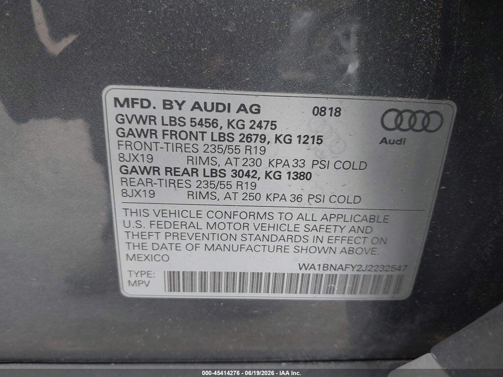 WA1BNAFY2J2232547 2018 AUDI Q5 photo no. 9