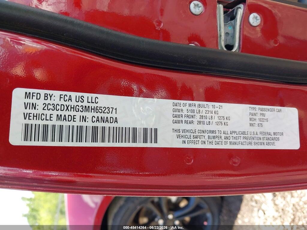 2C3CDXHG3MH652371 2021 DODGE CHARGER photo no. 9