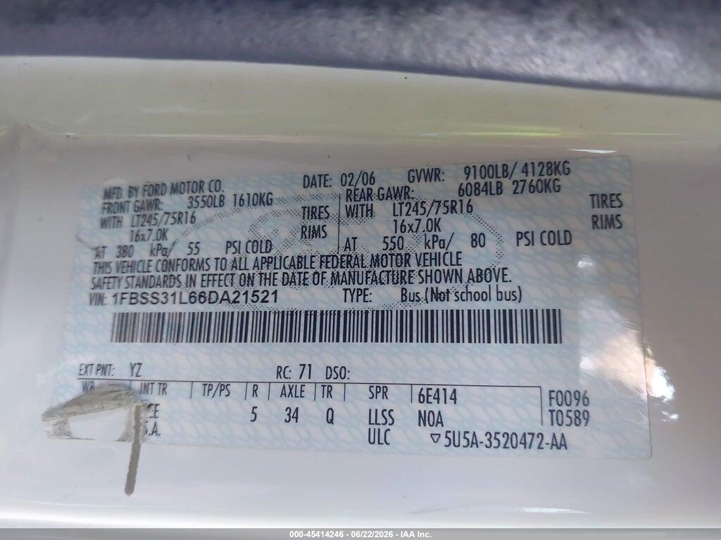 1FBSS31L66DA21521 2006 FORD ECONOLINE photo no. 9