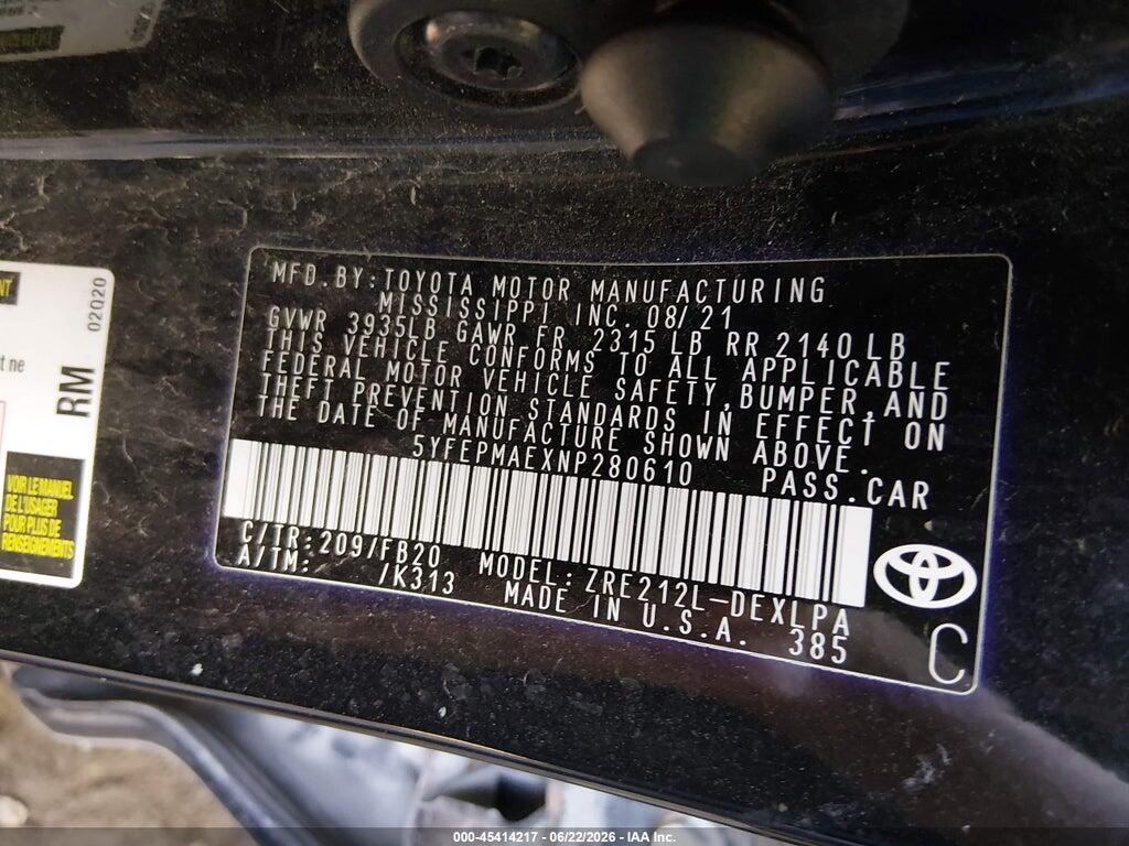 5YFEPMAEXNP280610 2022 TOYOTA COROLLA photo no. 9