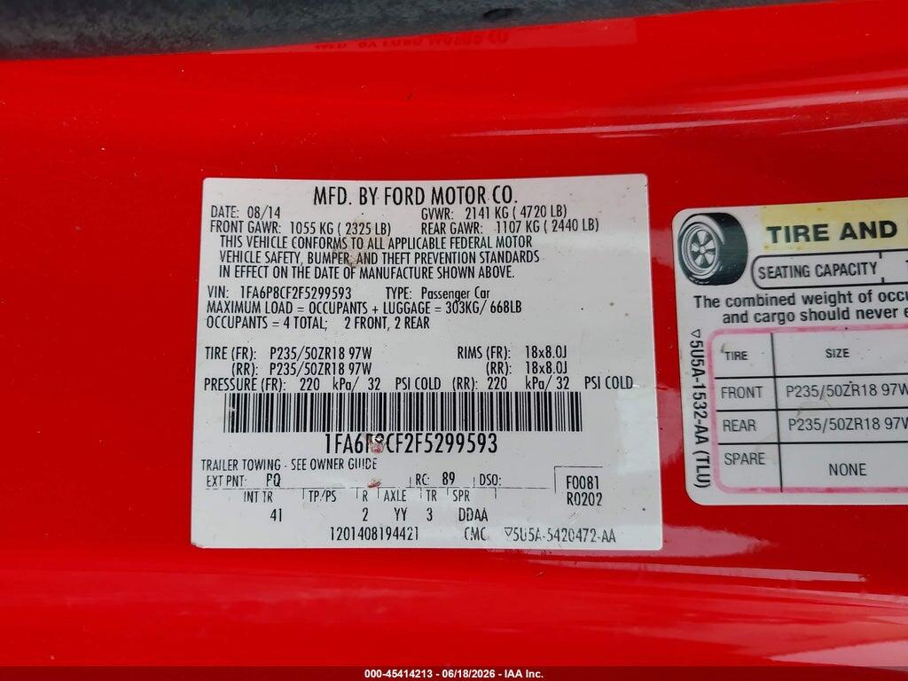 1FA6P8CF2F5299593 2015 FORD MUSTANG photo no. 9
