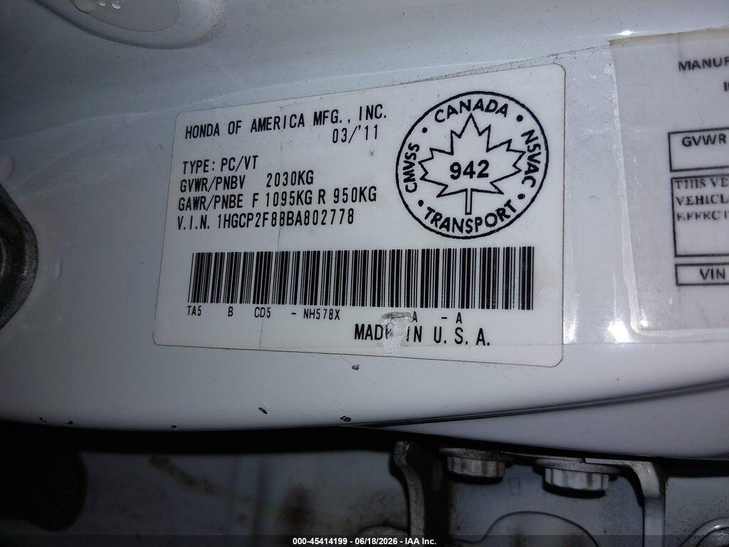 1HGCP2F88BA802778 2011 HONDA ACCORD photo no. 9