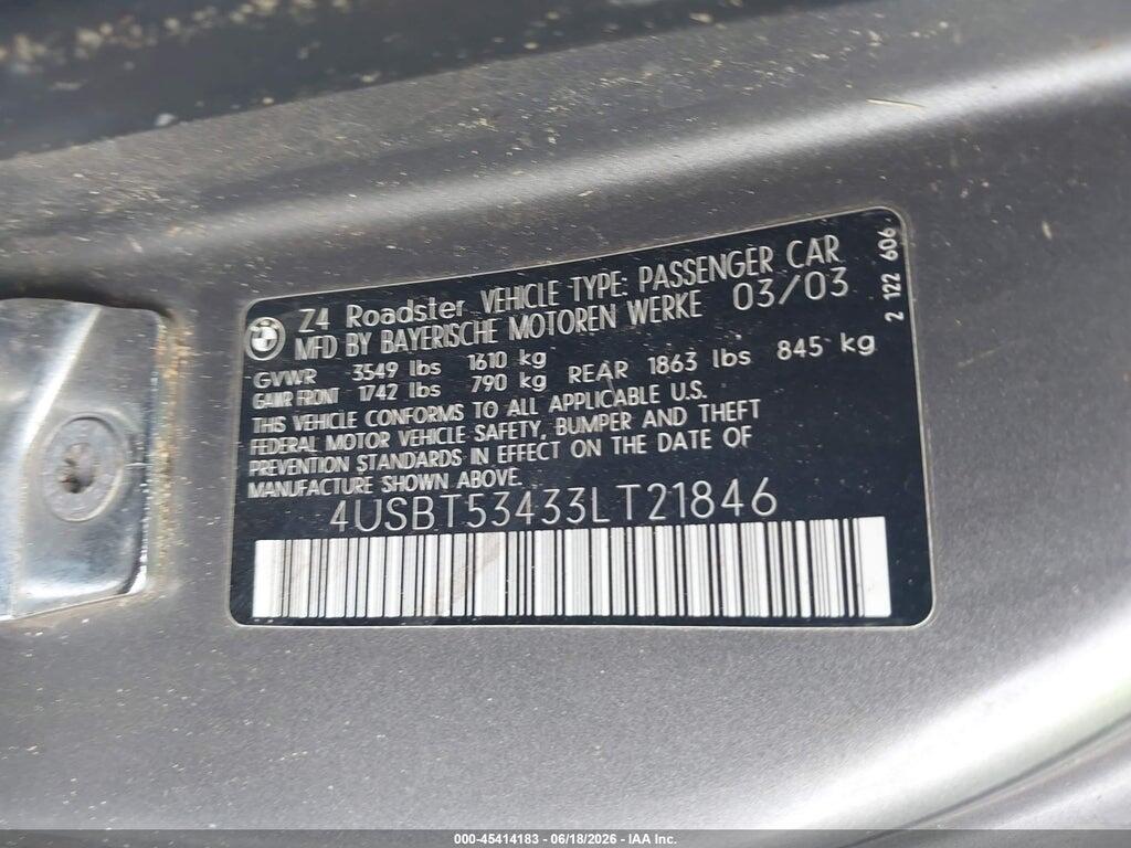 4USBT53433LT21846 2003 BMW Z4 photo no. 9
