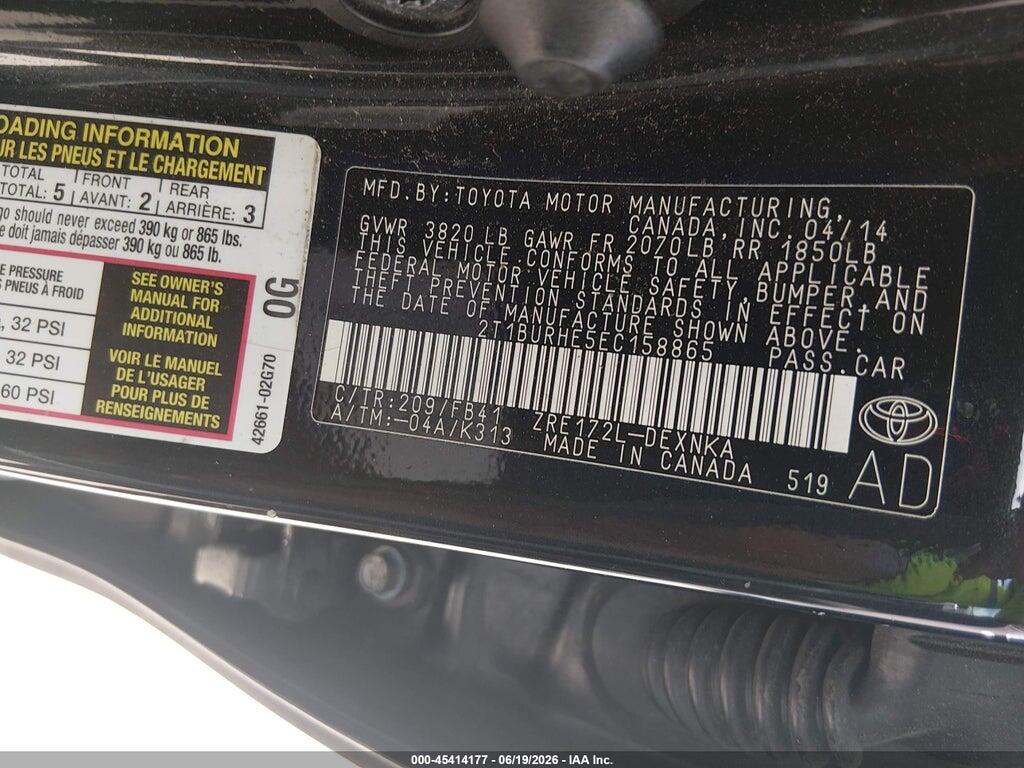 2T1BURHE5EC158865 2014 TOYOTA COROLLA photo no. 9