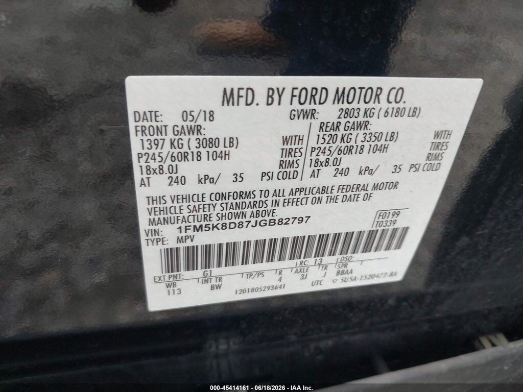 1FM5K8D87JGB82797 2018 FORD EXPLORER photo no. 9