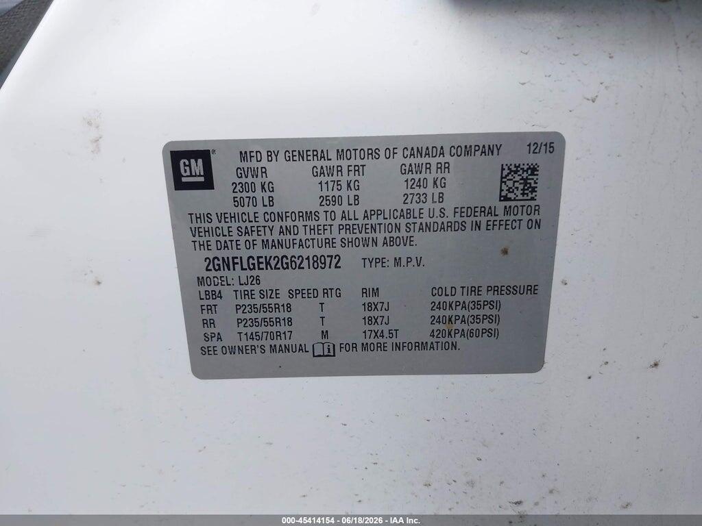 2GNFLGEK2G6218972 2016 CHEVROLET EQUINOX photo no. 9