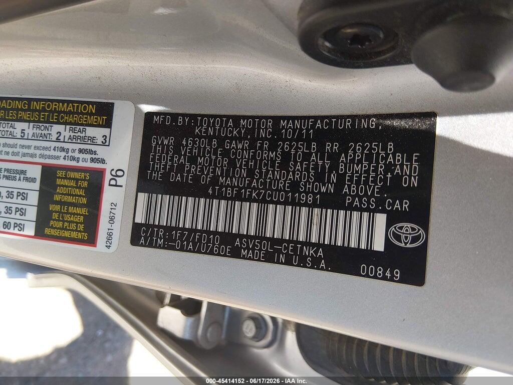 4T1BF1FK7CU011981 2012 TOYOTA CAMRY photo no. 9