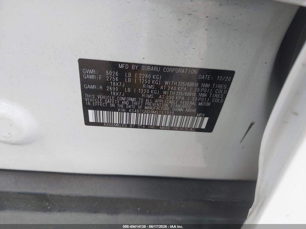 4S4BTGND9M3151925 2021 SUBARU OUTBACK photo no. 9