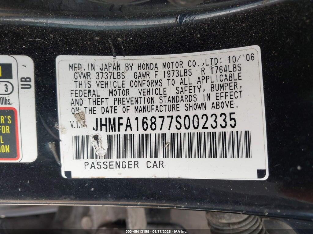 JHMFA16877S002335 2007 HONDA CIVIC photo no. 9