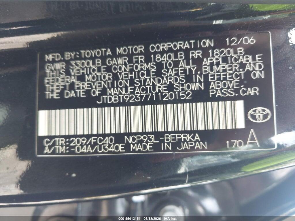 JTDBT923771120152 2007 TOYOTA YARIS photo no. 9