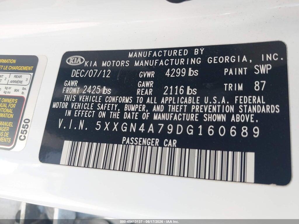 5XXGN4A79DG160689 2013 KIA OPTIMA photo no. 9