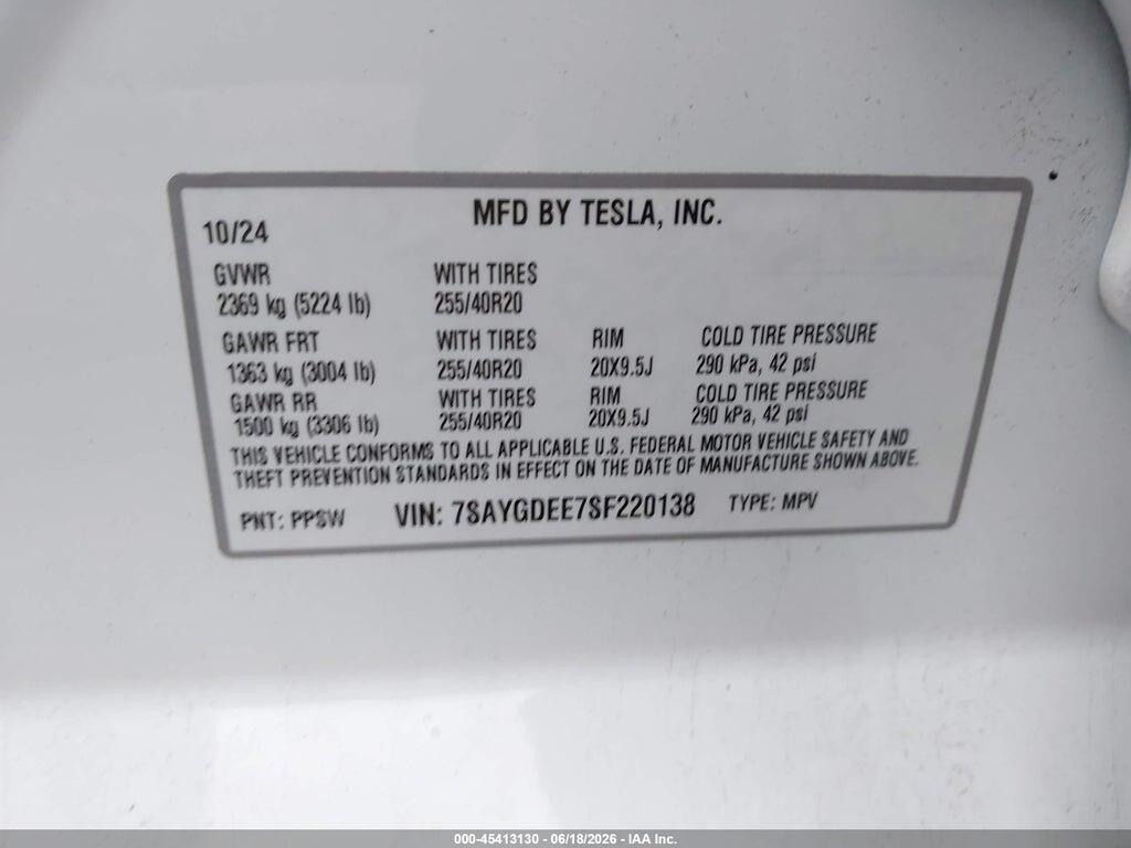 7SAYGDEE7SF220138 2025 TESLA MODEL Y photo no. 9