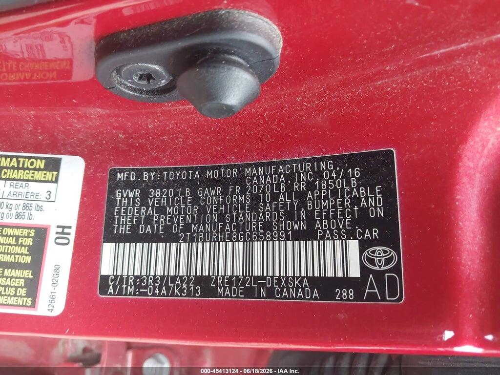 2T1BURHE8GC658991 2016 TOYOTA COROLLA photo no. 9