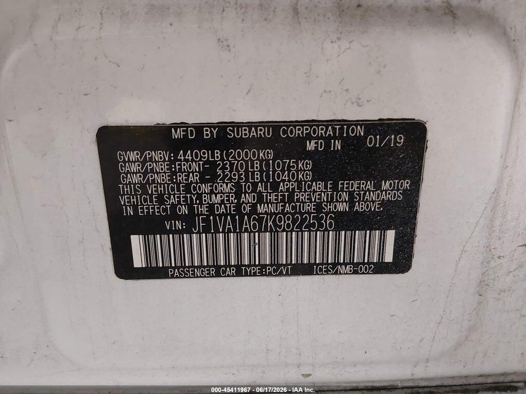 JF1VA1A67K9822536 2019 SUBARU WRX photo no. 9