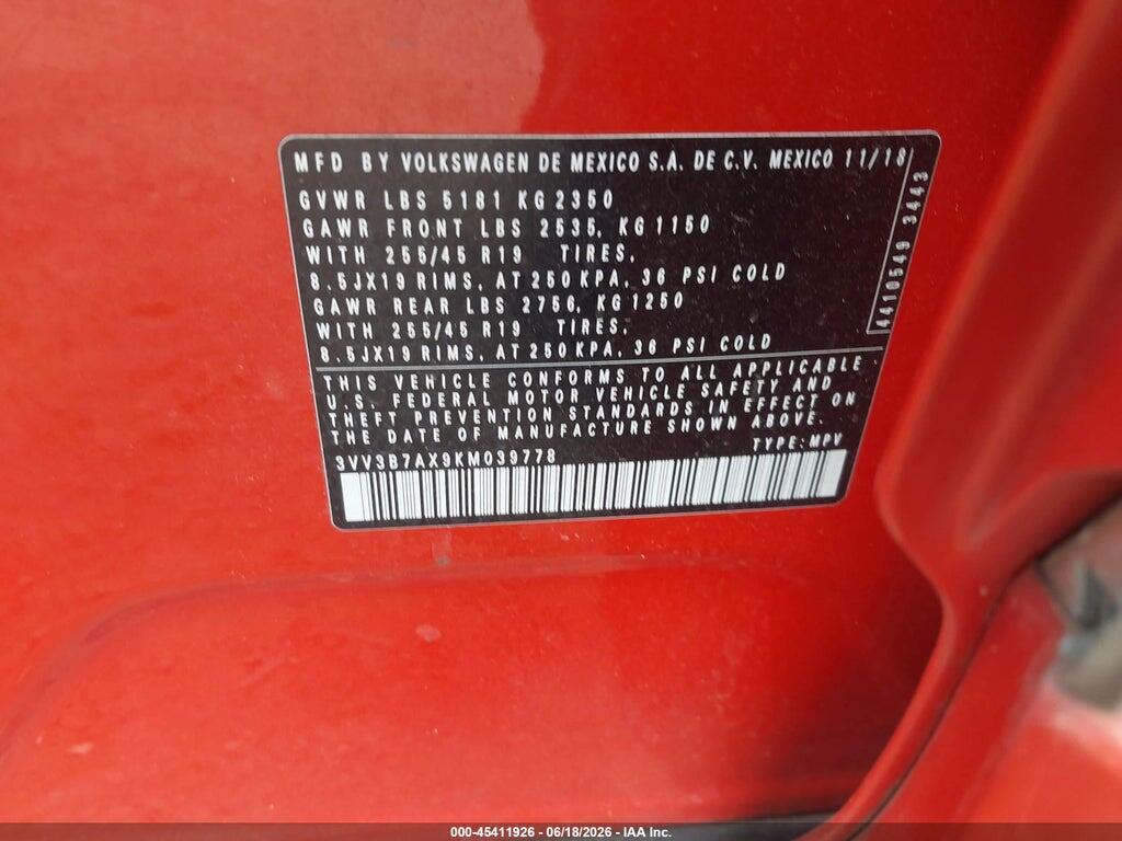 3VV3B7AX9KM039778 2019 VOLKSWAGEN TIGUAN photo no. 9